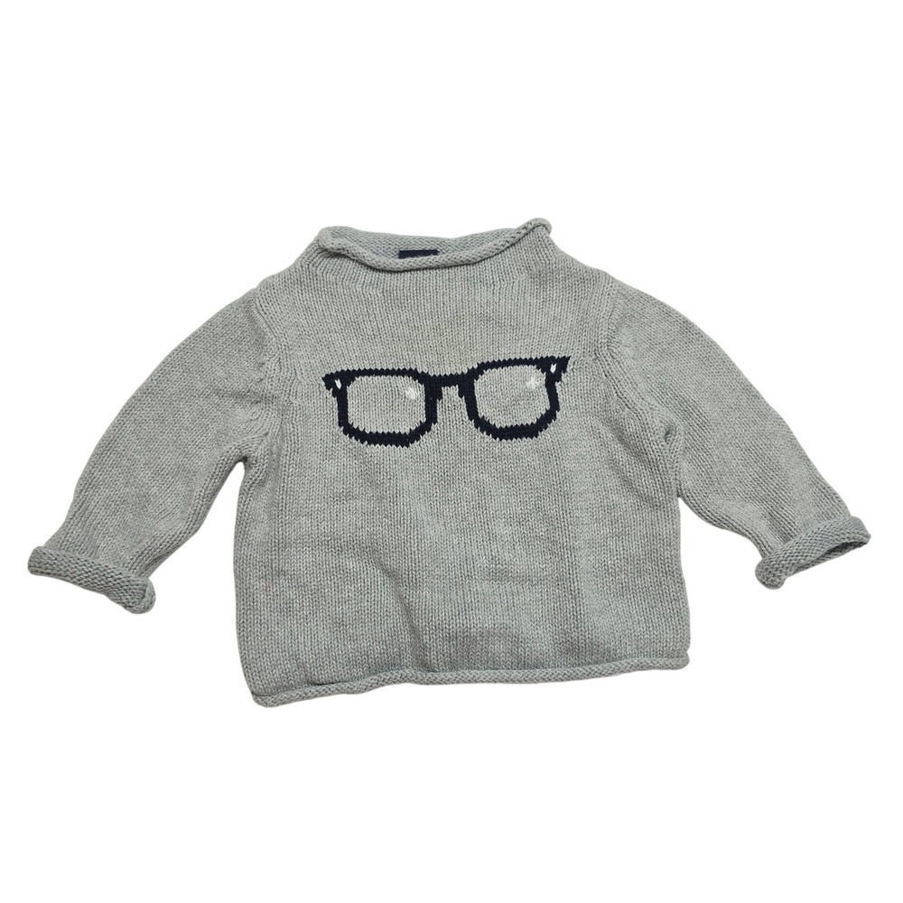 BabyGap Sweater Baby 3-6 Months Gray Glasses Graphic Cotton Knit